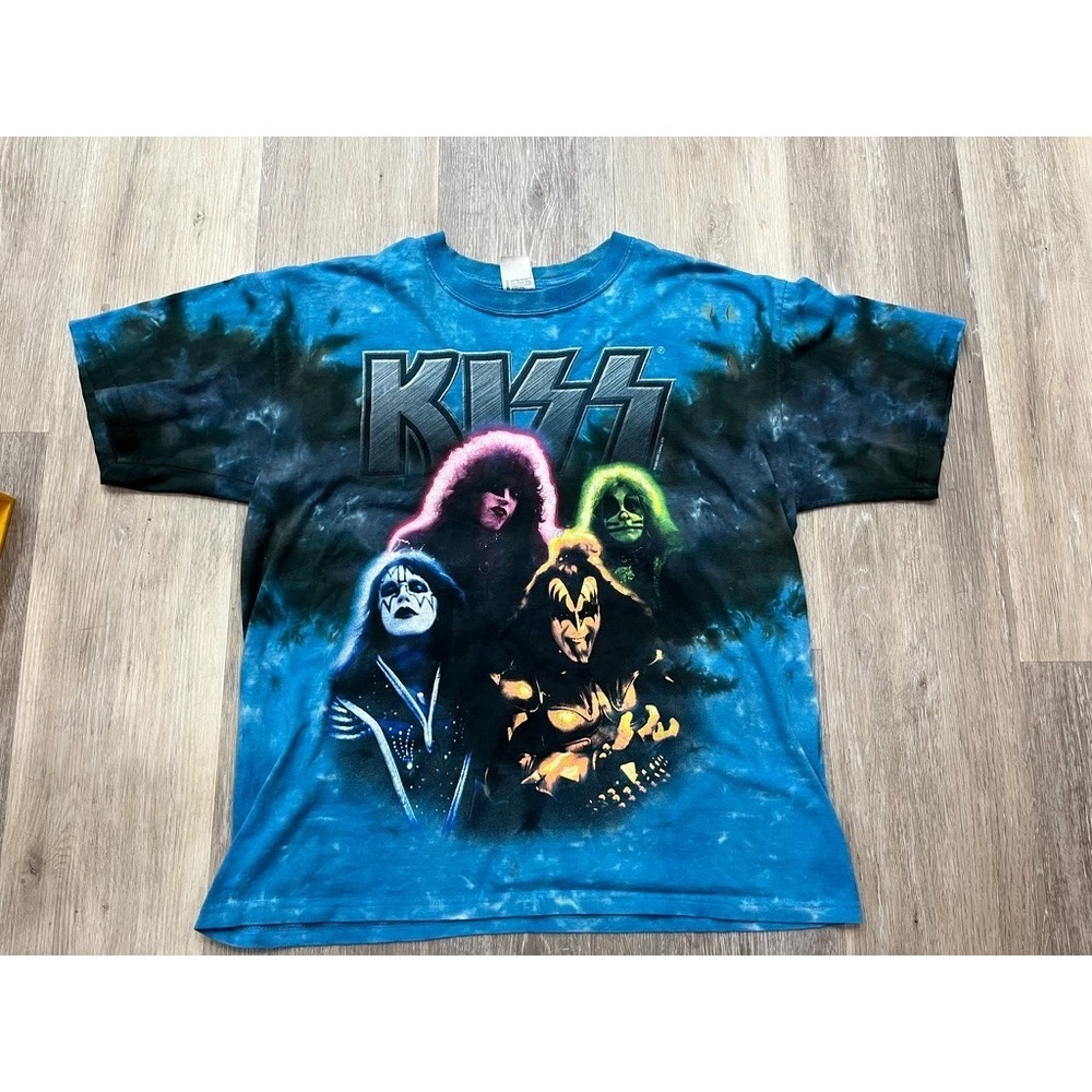 Vtg 2005 KISS Electric Blue Tie Dyed Rock & Roll All Night Band T Shirt M